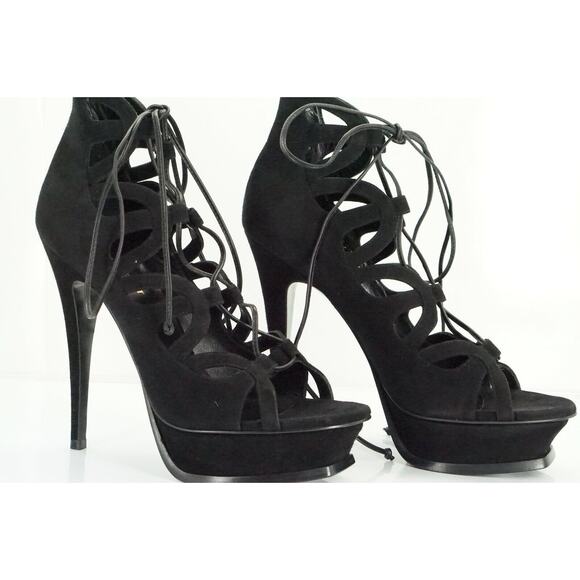 Saint Laurent Tribute Black Suede Platform Strappy Sandals Size 39.5 NIB $995 - Picture 4 of 11